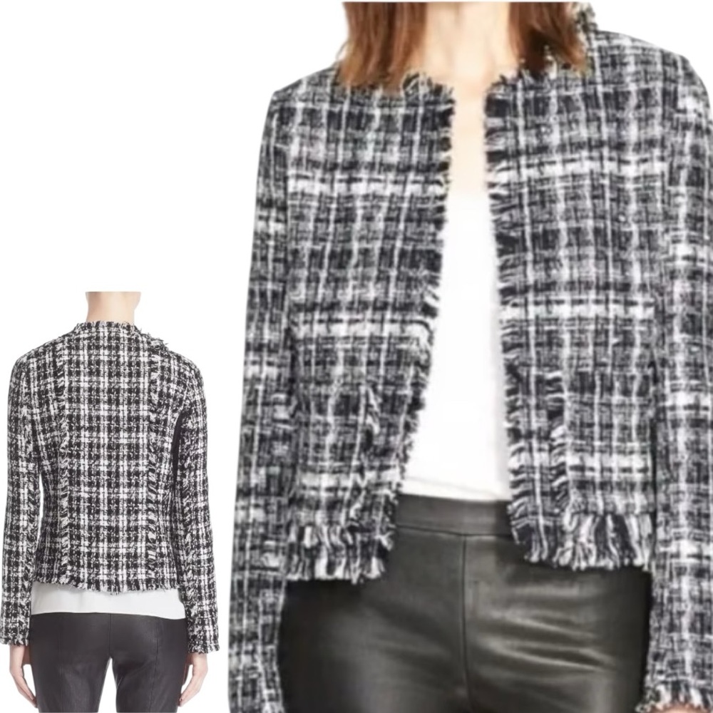 Truth & Pride Black White Tweed Fringe Jacket Medium